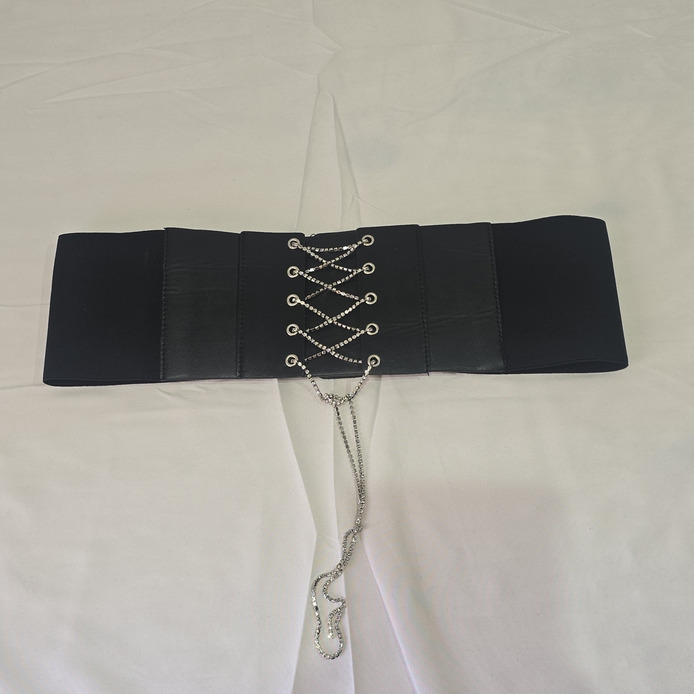 Black Corset Belt with Silver Chain